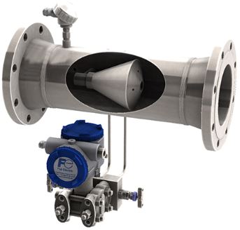 Fuji Electric V-Cone flowmeter with differential pressure transmitter. Fuji Electric V-Cone flowmeter with differential pressure transmitter.