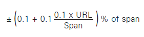 Fuji Electric, pressure transmitters, FKE, accuracy rating for spans below 1/10 of URL, standard