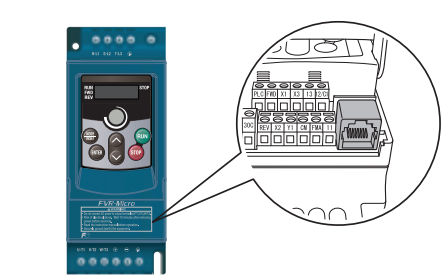 Fuji Electric drive FVR-Micro (S1) series has a RS-485 communications port (RJ-45) as standard